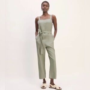 EVERLANE THE LINEN SIDE-BUTTON JUMPSUIT Women’s 8 Sage Green Relaxed Fit